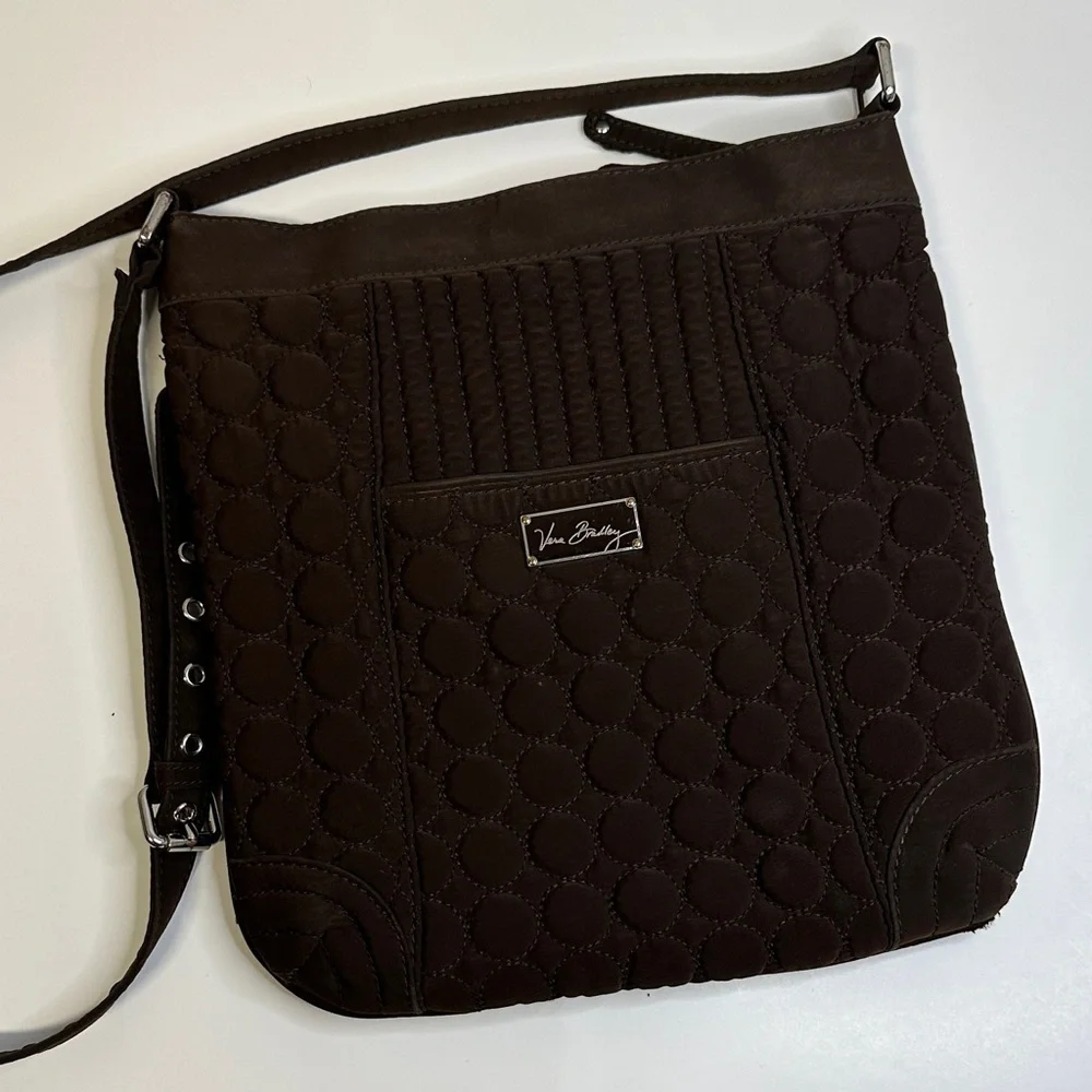 Vera Bradley Quilted Crossbody Bag Purse Solid Brown Adjustable Strap